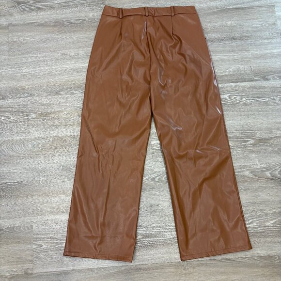 Shein Faux Leather Brown Straight Leg High Waist Pants sz L - Picture 4 of 10